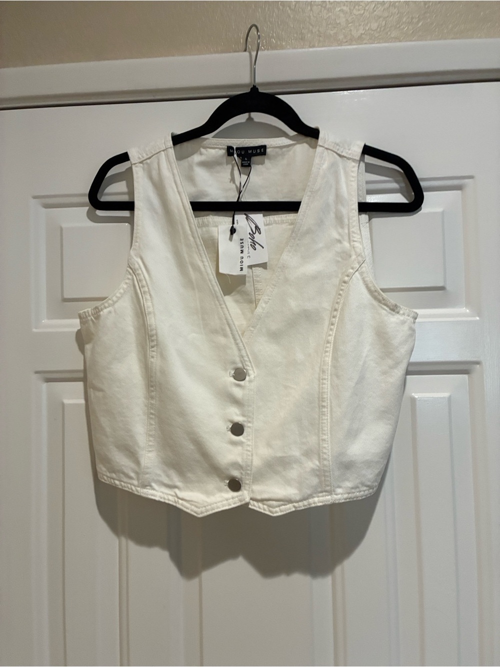 Miou Muse White Denim Vest with Button Front